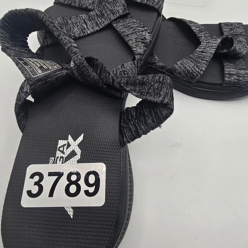Skechers Sandals Womens Size 10 Black Goga Max Strappy Stretch Comfort Shoes
